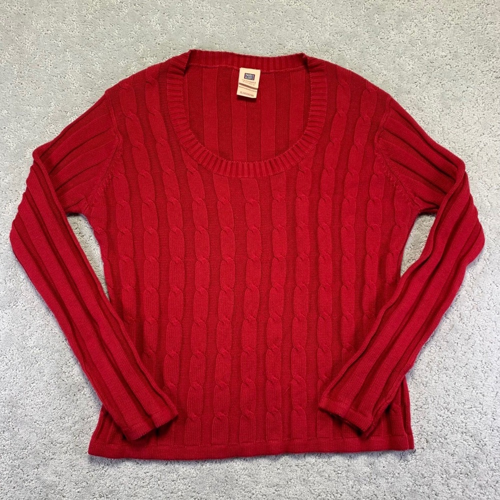 Faded Glory Womens Sweater XL Red Cable Knit Ribbed Longsleeve‎ Pullover Y2k